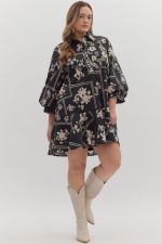 + Black Botanical Dress