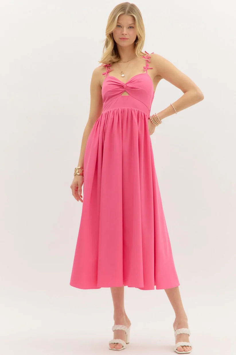 Pink Bow Strap Dress