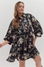 + Black Botanical Dress