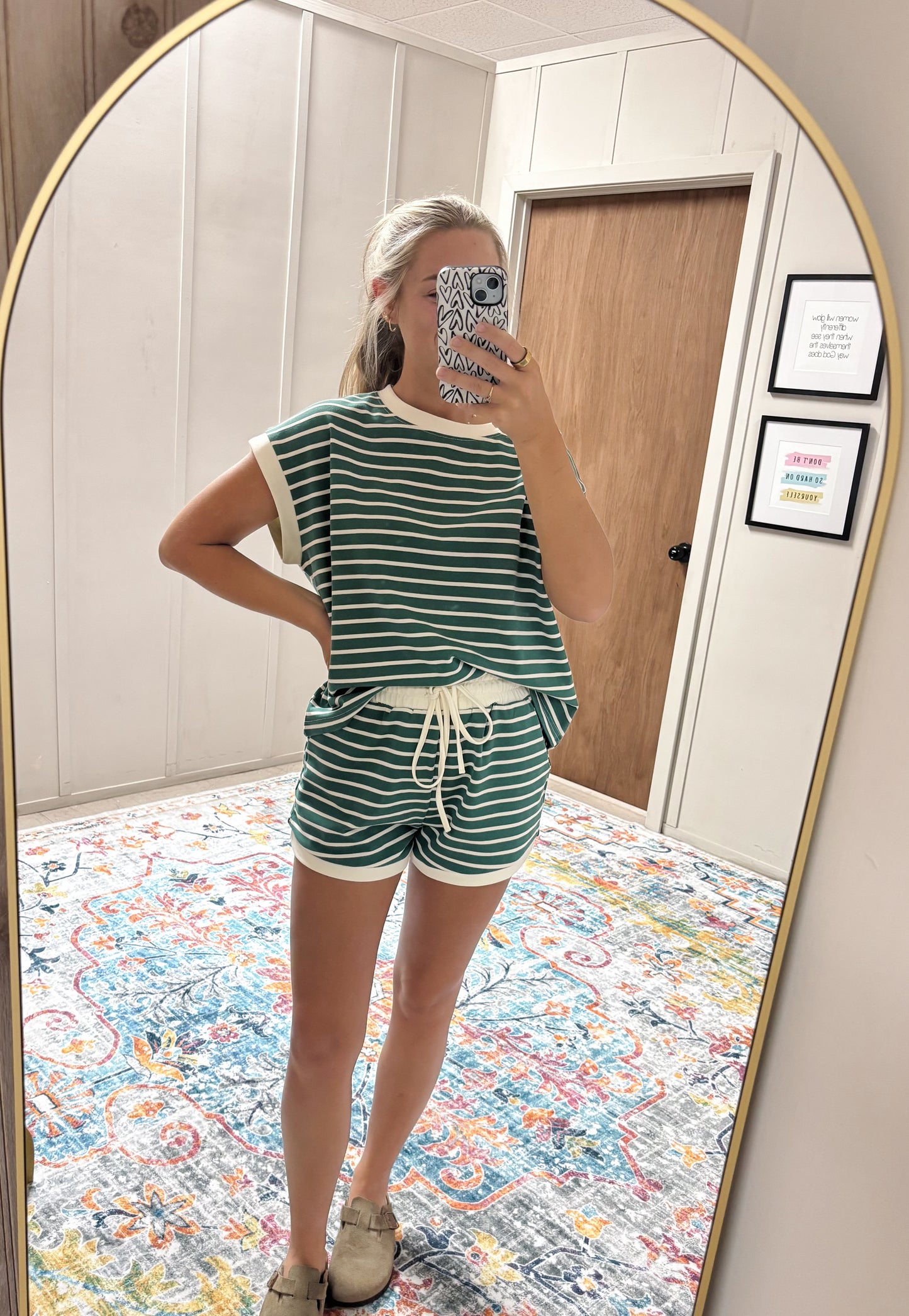 Green Stripe Terry Short Set