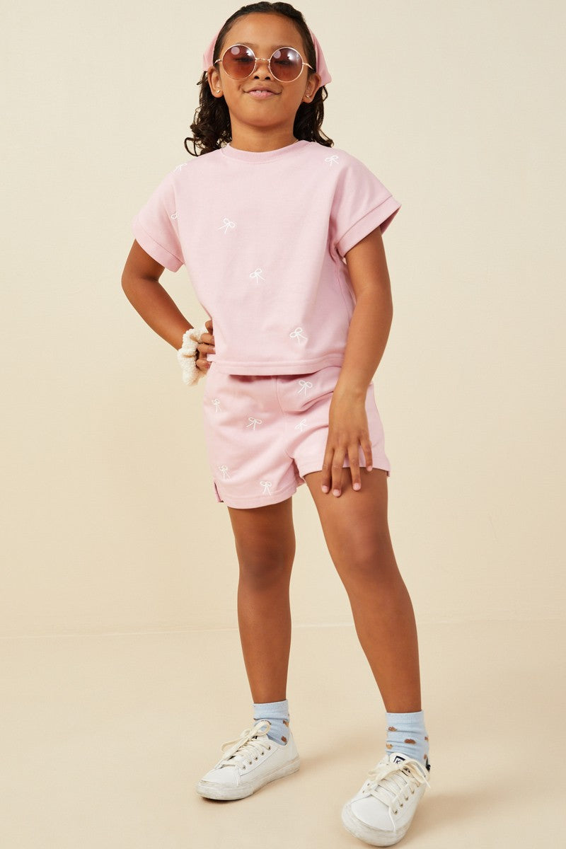 Hayden Girls Embroidered Bow Shorts Set