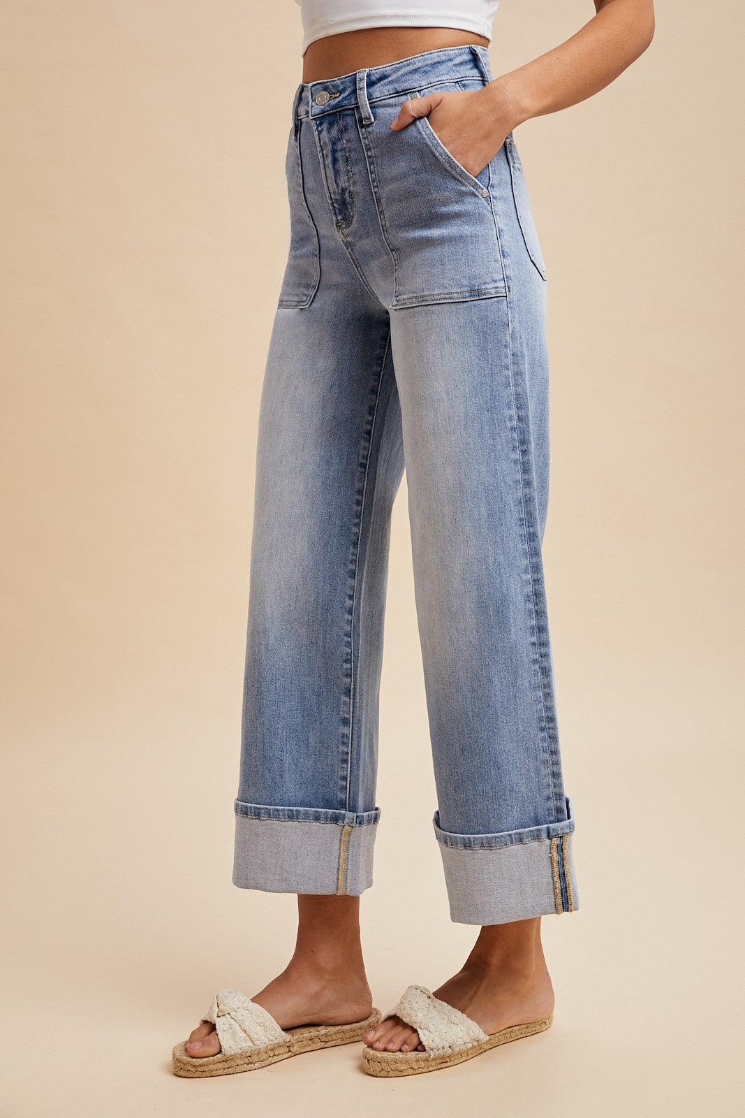 Comfort Stretch Wide Leg Cuff Jean