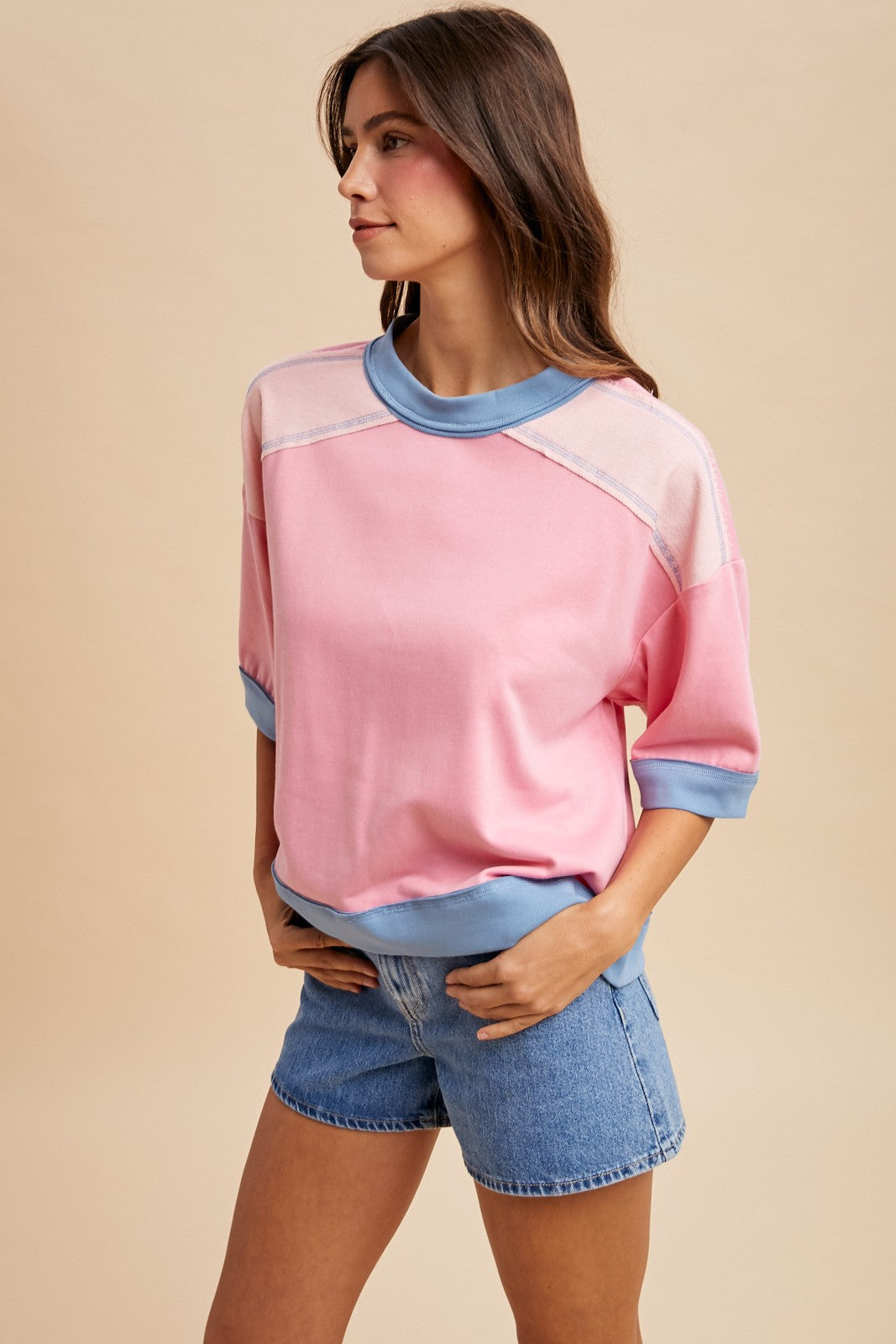 Color Block Half Sleeve Sweatshirt