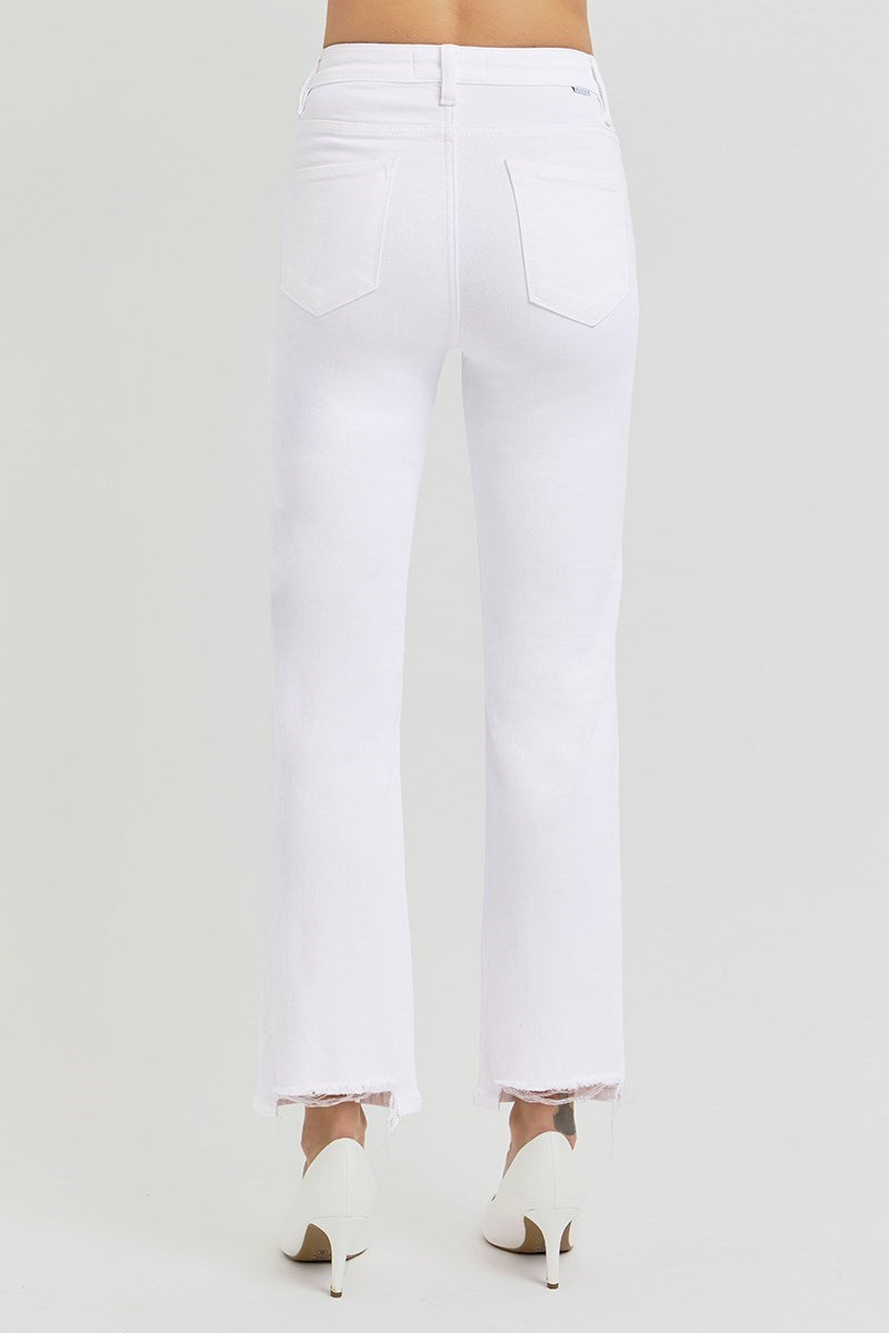 Risen White Straight Leg Jeans