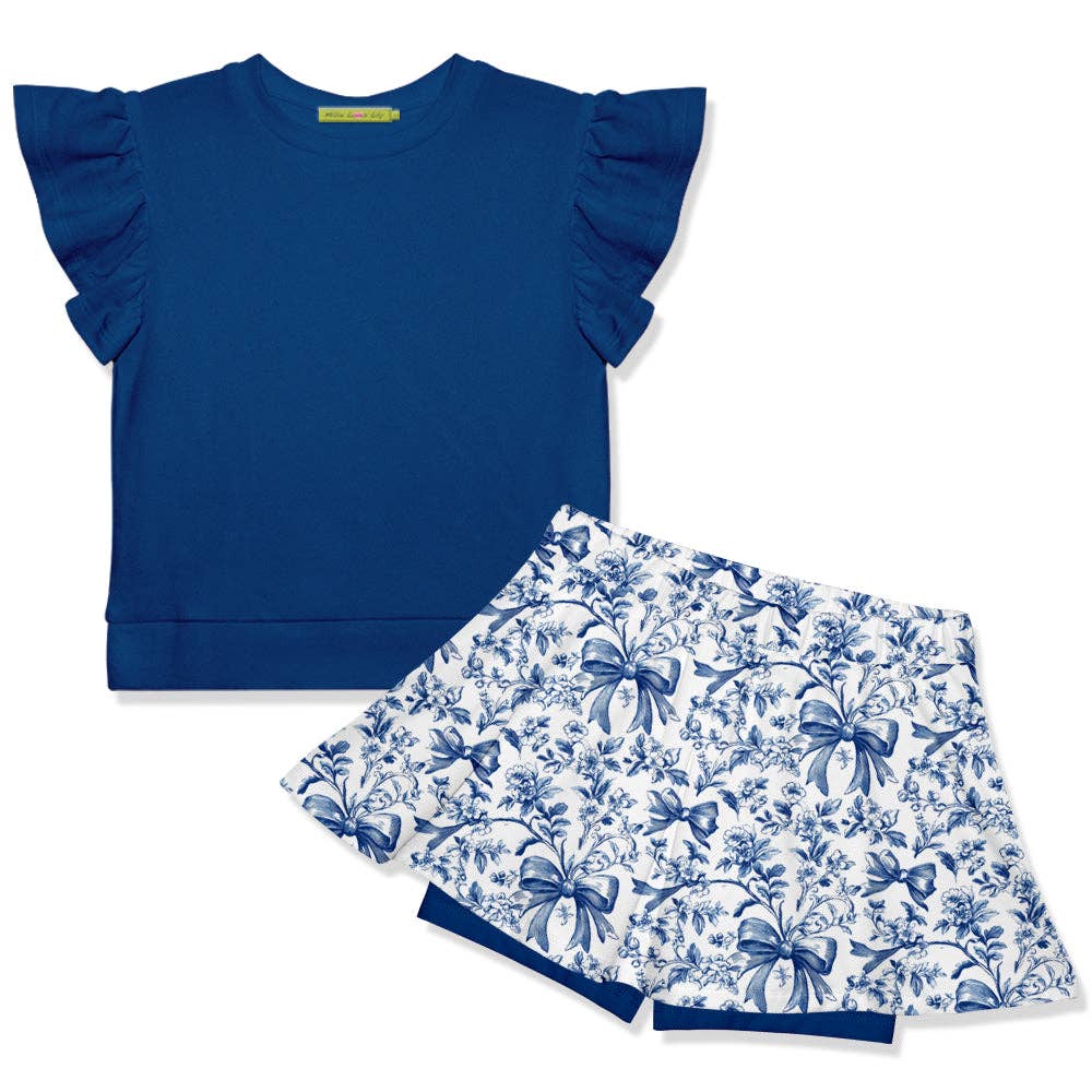 Kids Lilac Fr Terry Top & Flower Skort Set