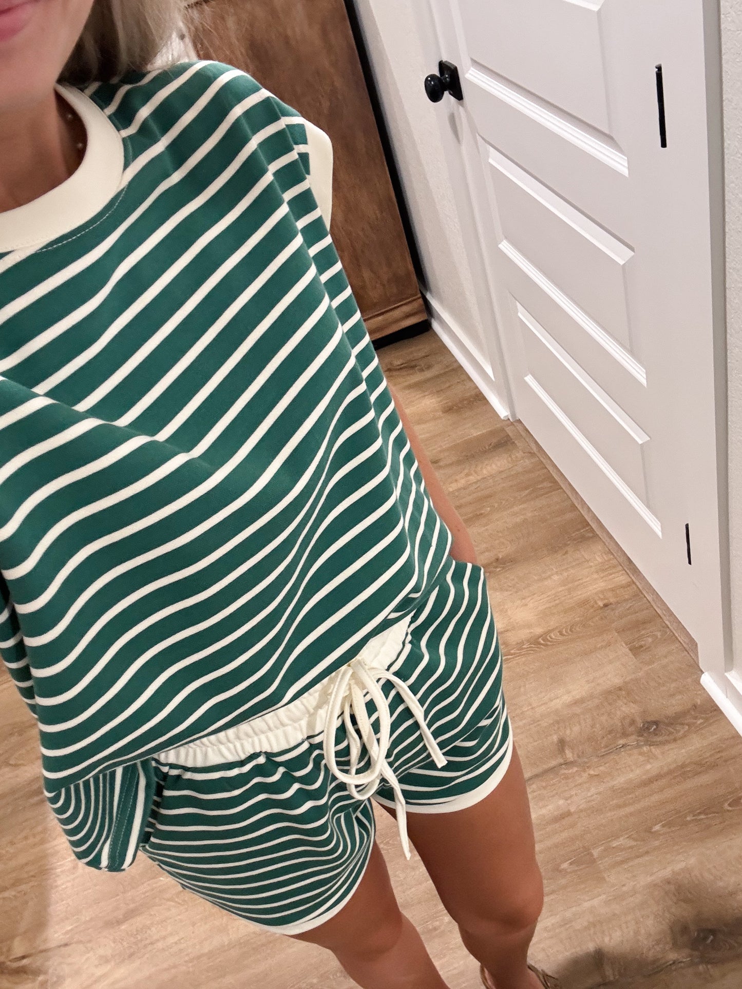 Green Stripe Terry Short Set
