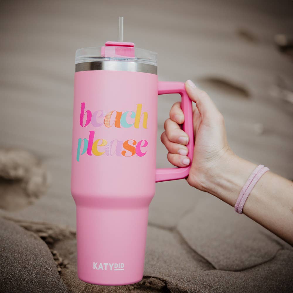 Light Pink Beach Please Tumbler Cup w/ Handle