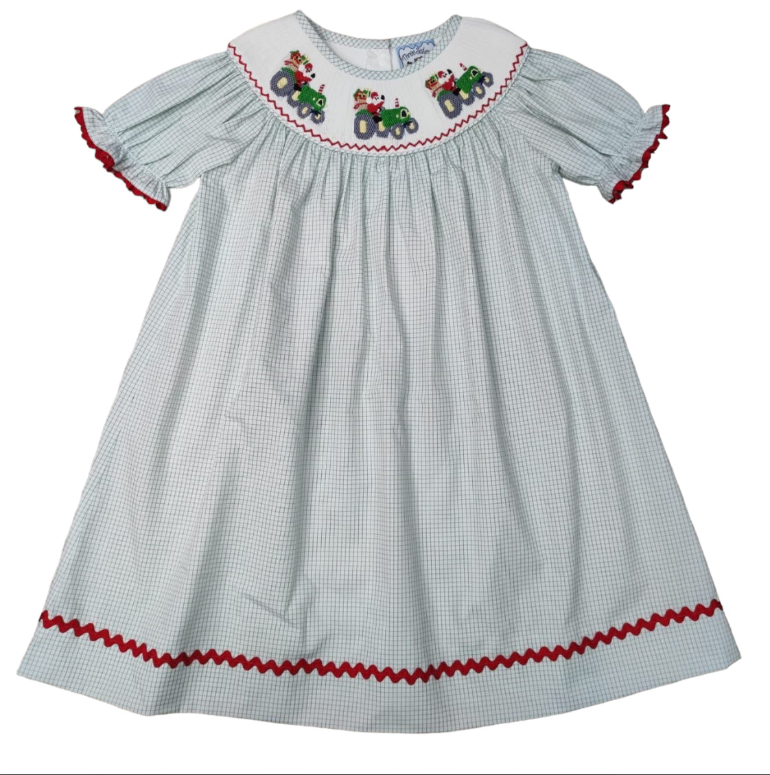 Three Sisters Christmas Tractor Smocked Bishop