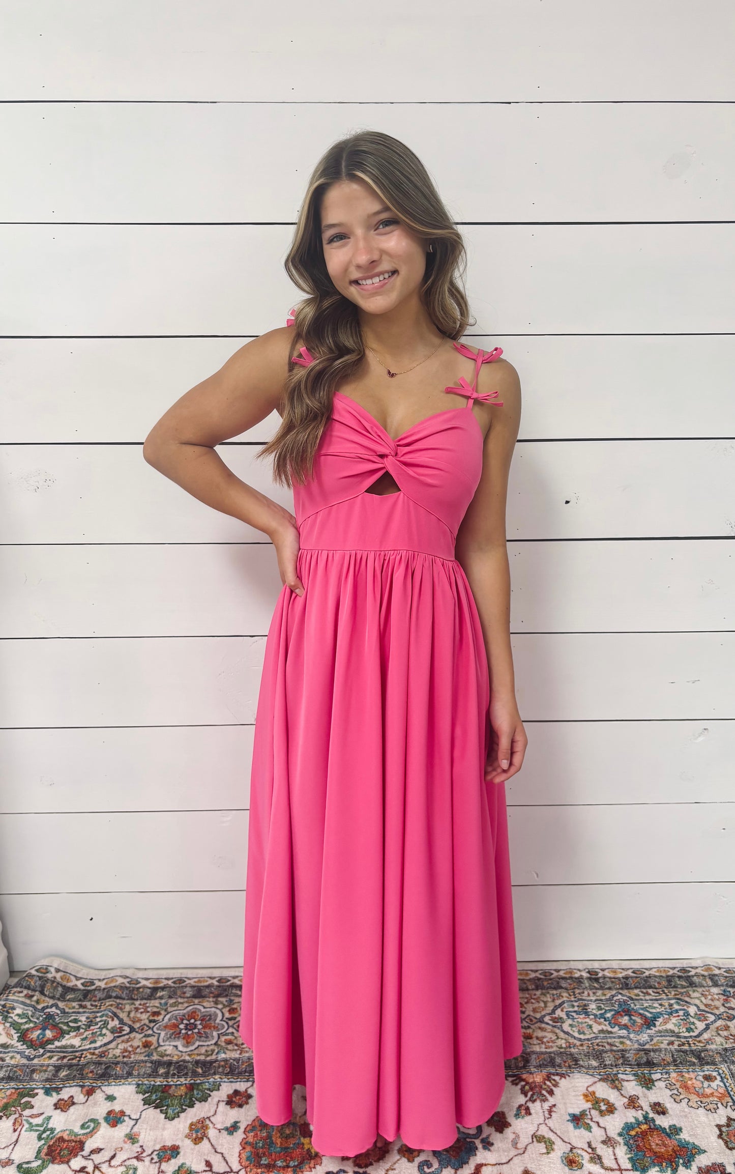 Pink Bow Strap Dress