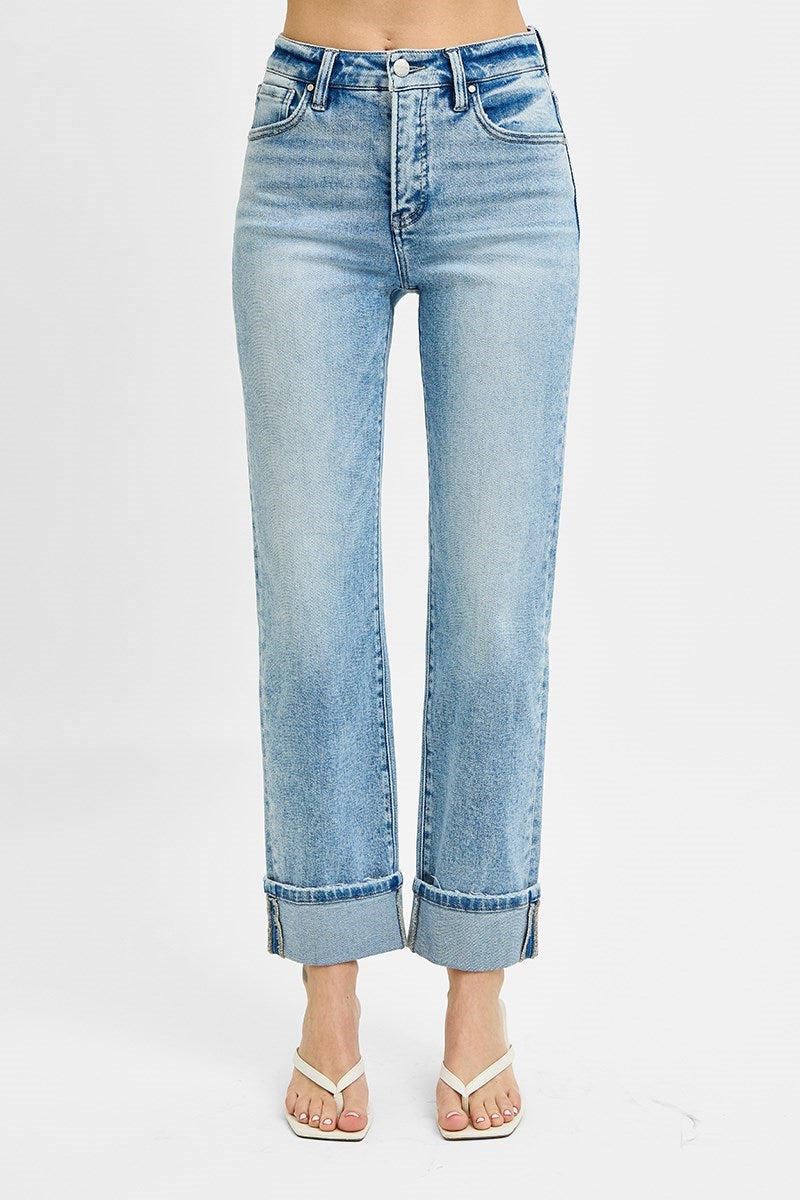 Straight Cuffed Risen Jeans