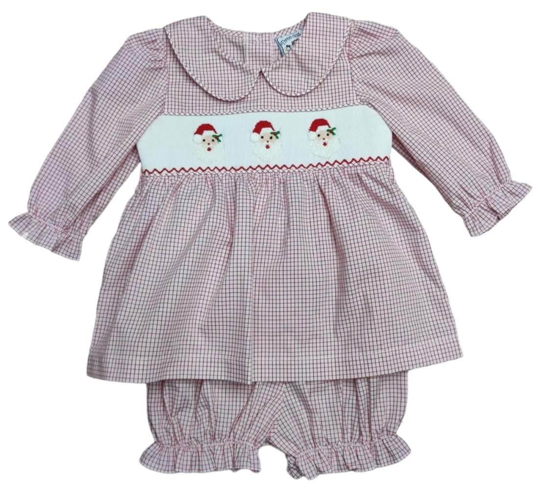 Three Sisters Santa Smocked Bloomer Set