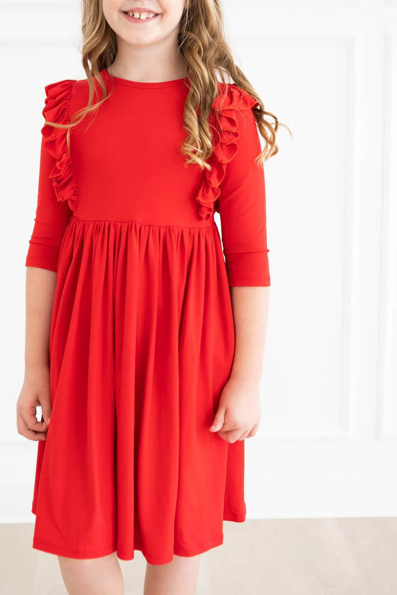 MR Red 3/4 Ruffle Twirl Dress