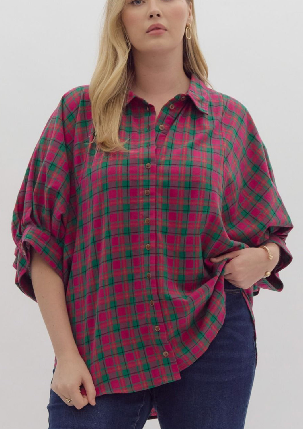 SS Oversized Plaid Button Down