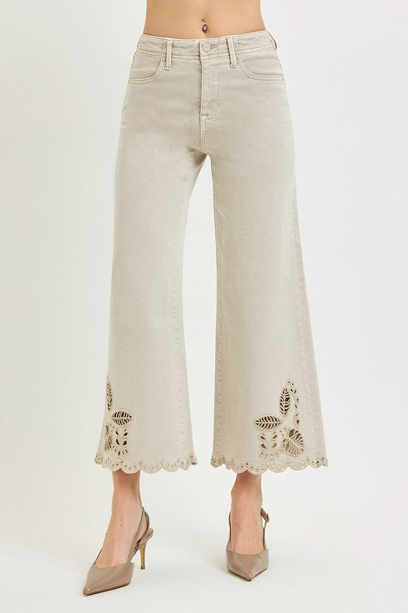 Risen Almond Eyelet Hem Jeans