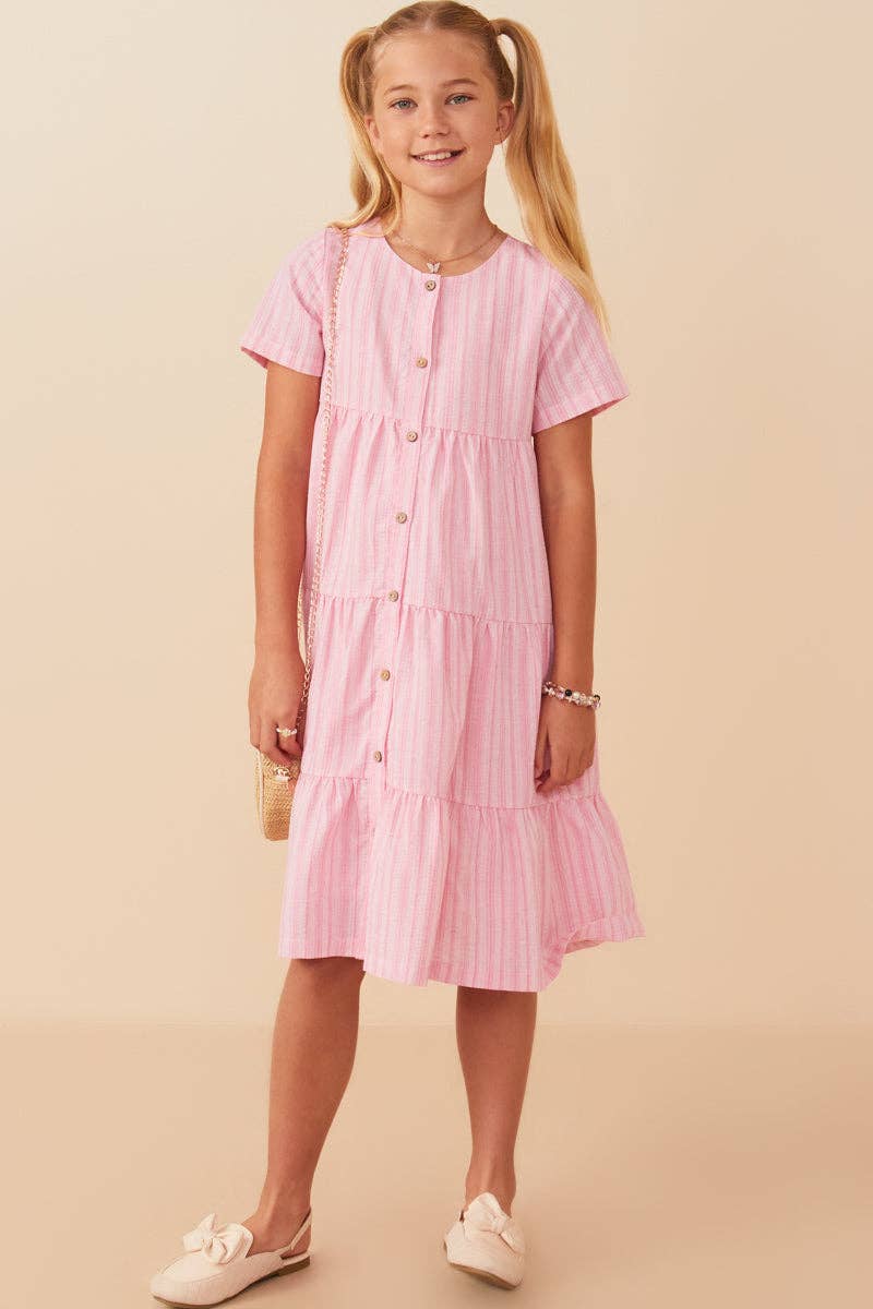 Girls Pink Striped Seersucker Dress