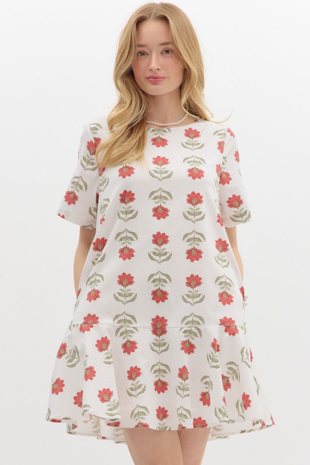 Red Floral Summer Day Dress