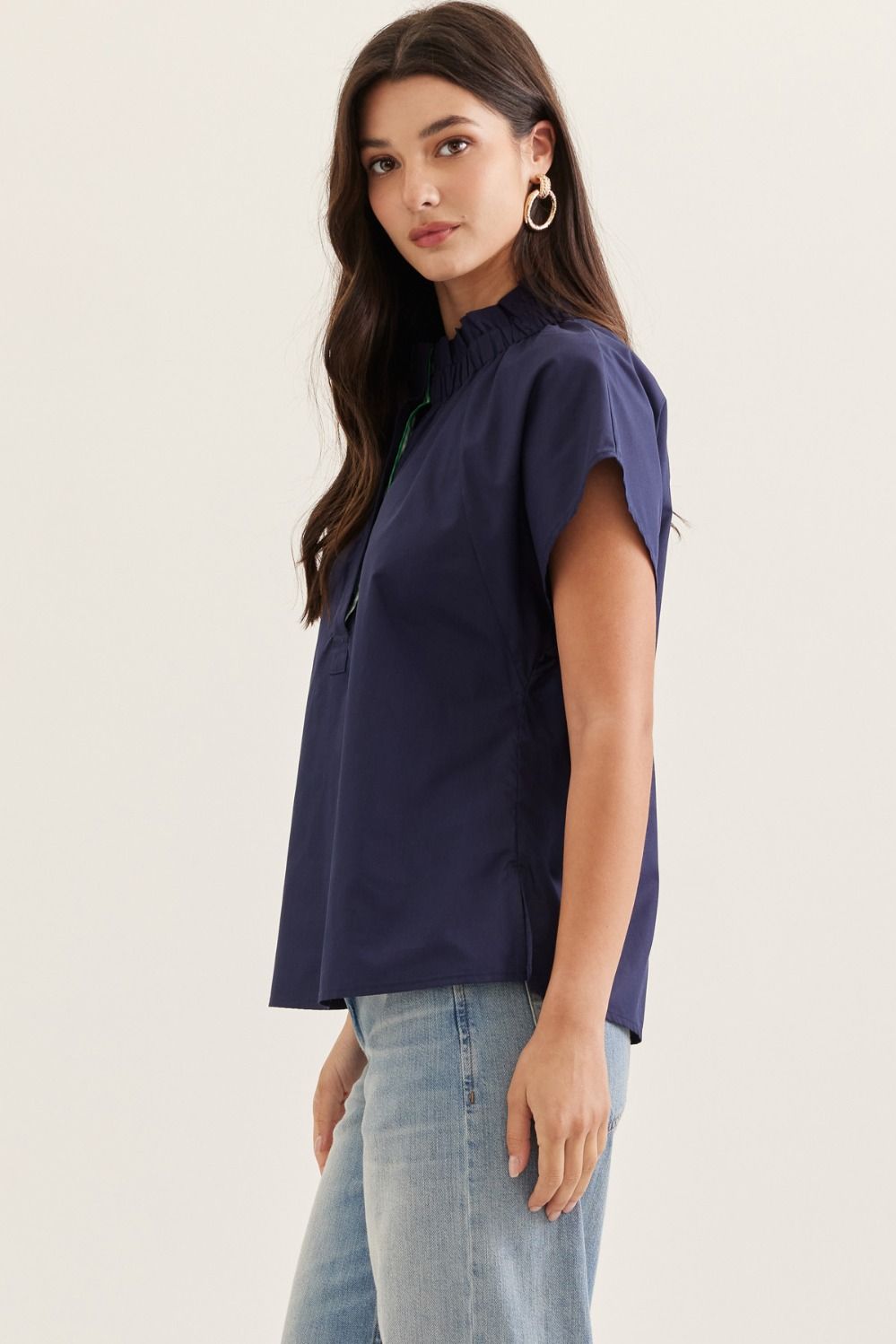 Ruffle Mock Neck