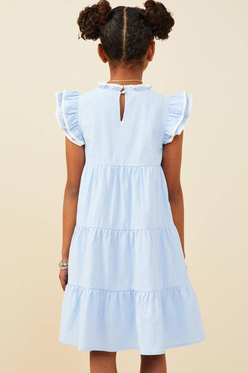 Girls Piped Ruffle Detail Dress