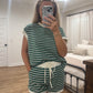 Green Stripe Terry Short Set