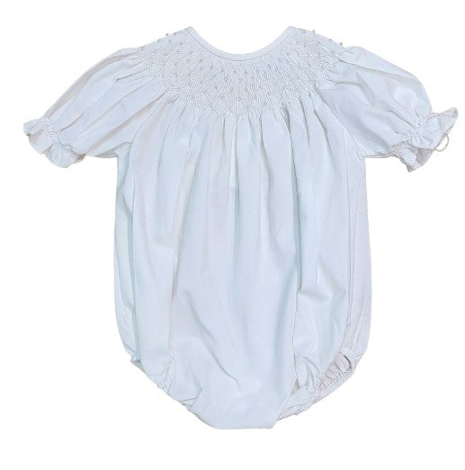 Catherine Pearl Smocked Bubble White Bubble