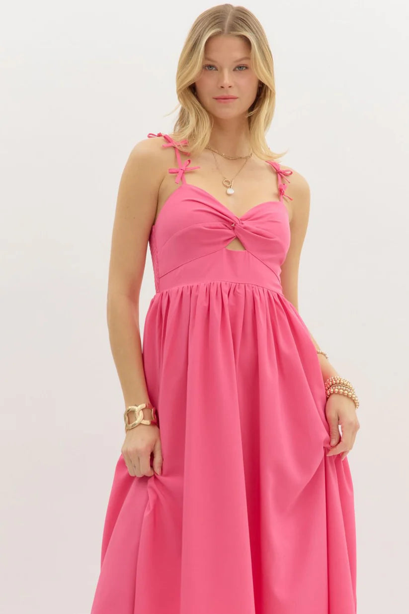 Pink Bow Strap Dress