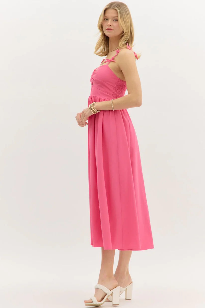 Pink Bow Strap Dress