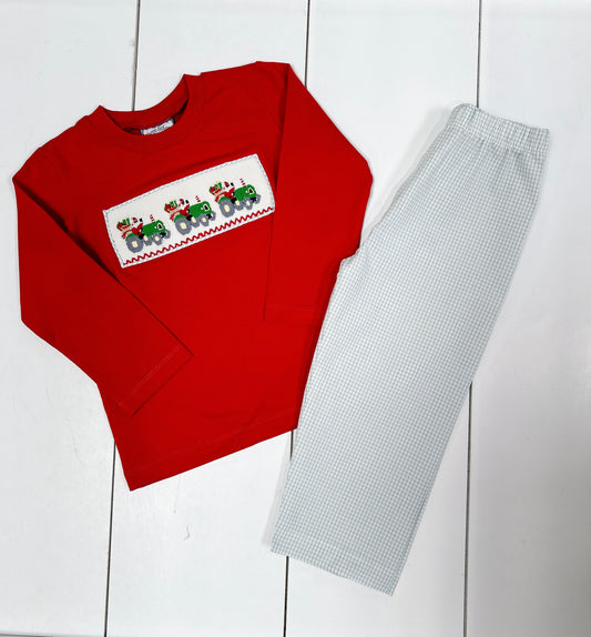 Three Sisters Christmas Tractor Boys Pant Set