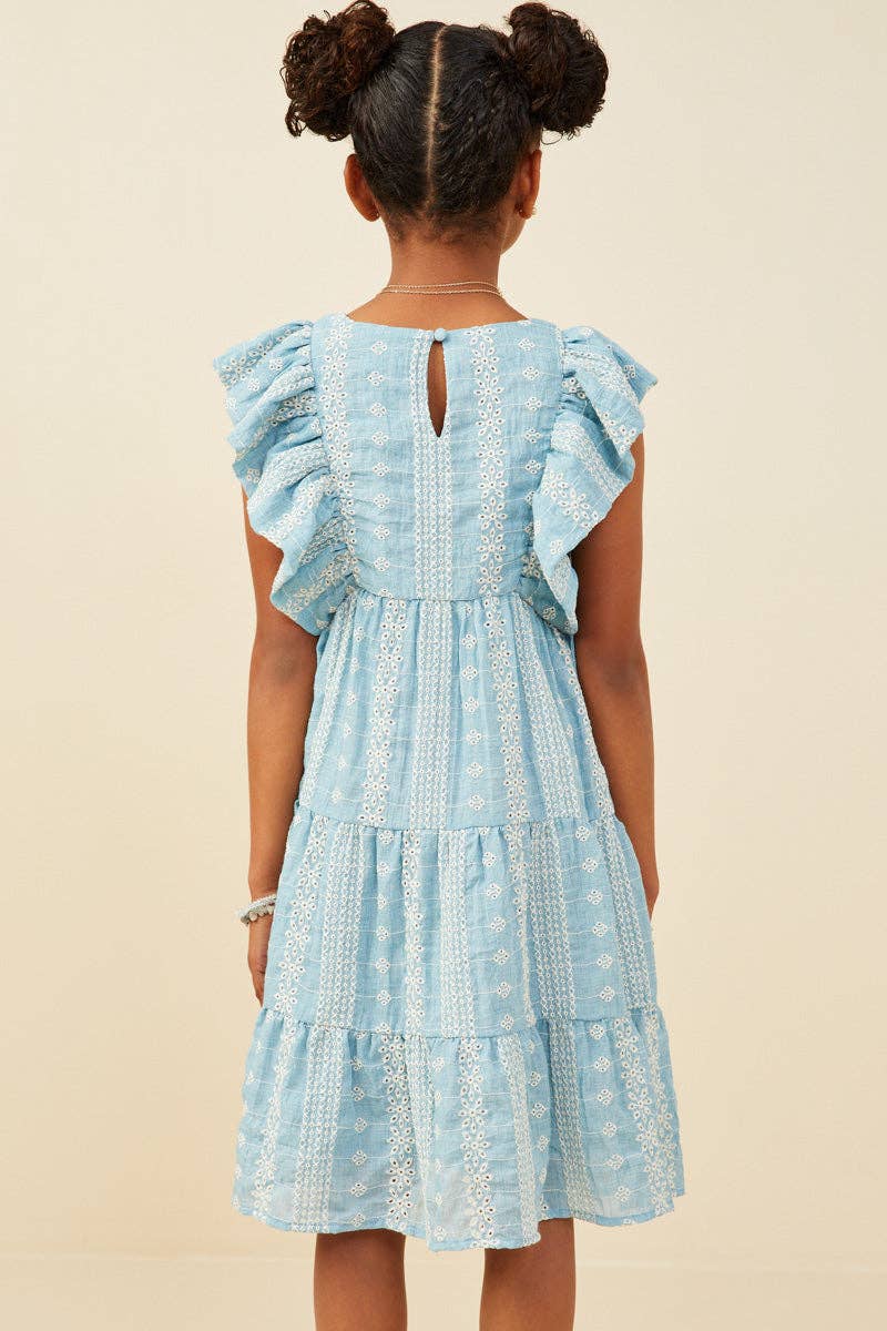 Girls Blue Embroidered Lace Dress