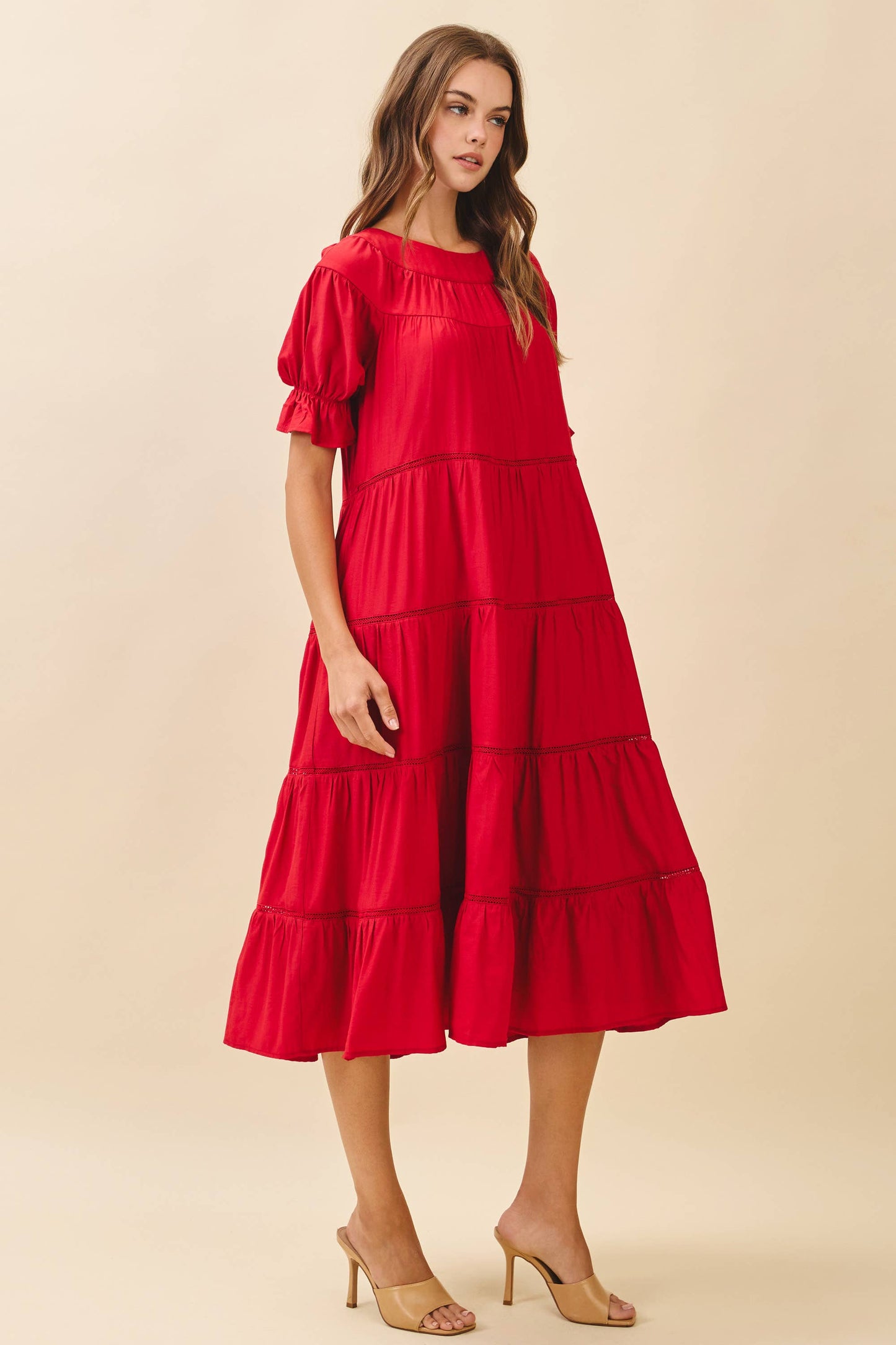 Ruffled Puff Red Dress