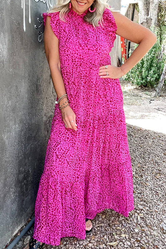 Rose Red Leopard Tiered Maxi Dress