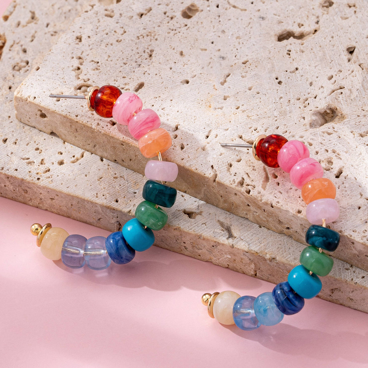 Rainbow Beaded Hoop Earrings