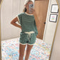 Green Stripe Terry Short Set