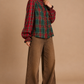 Mixed-Tartan Plaid Blouse