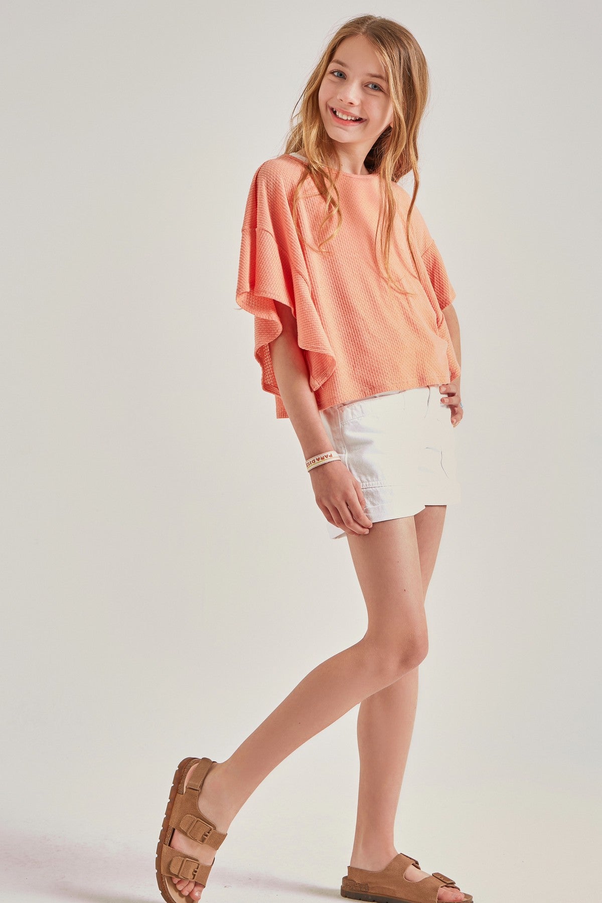 Girls Ruffled Top Coral