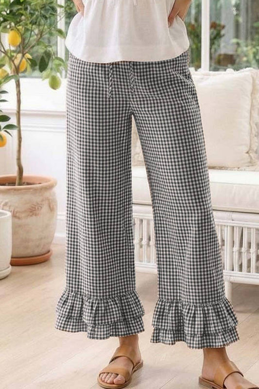 Gingham Ruffled  Cropped Pants