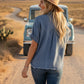 Frayed Trim Denim Button Top