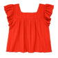 Girls Coral Square Neck Ribbed Top