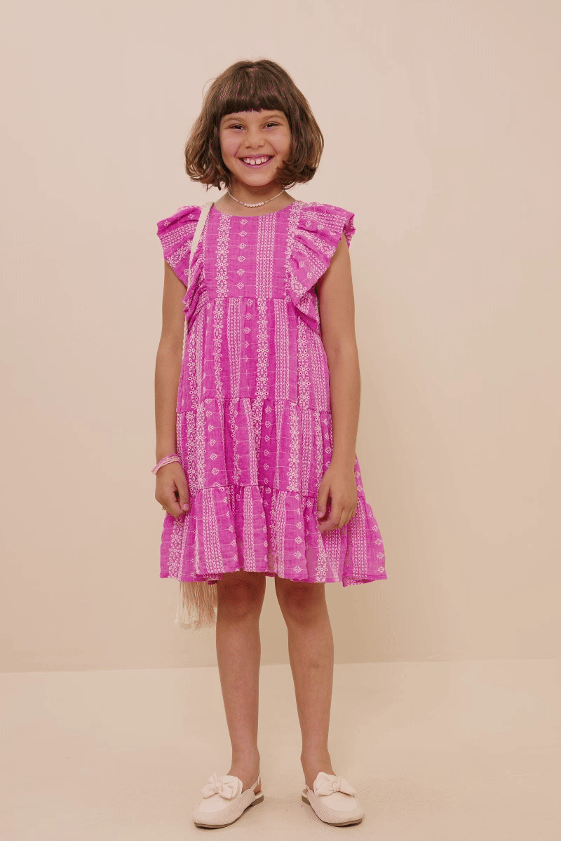 Girls Blue Embroidered Lace Dress