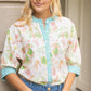 Contrast Button Down Floral Embroidered Top