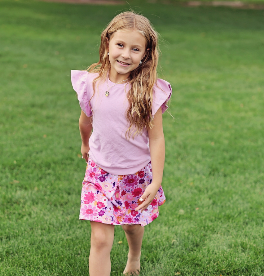 Girls Lilac Fr Terry Top & Firefly Floral Skort