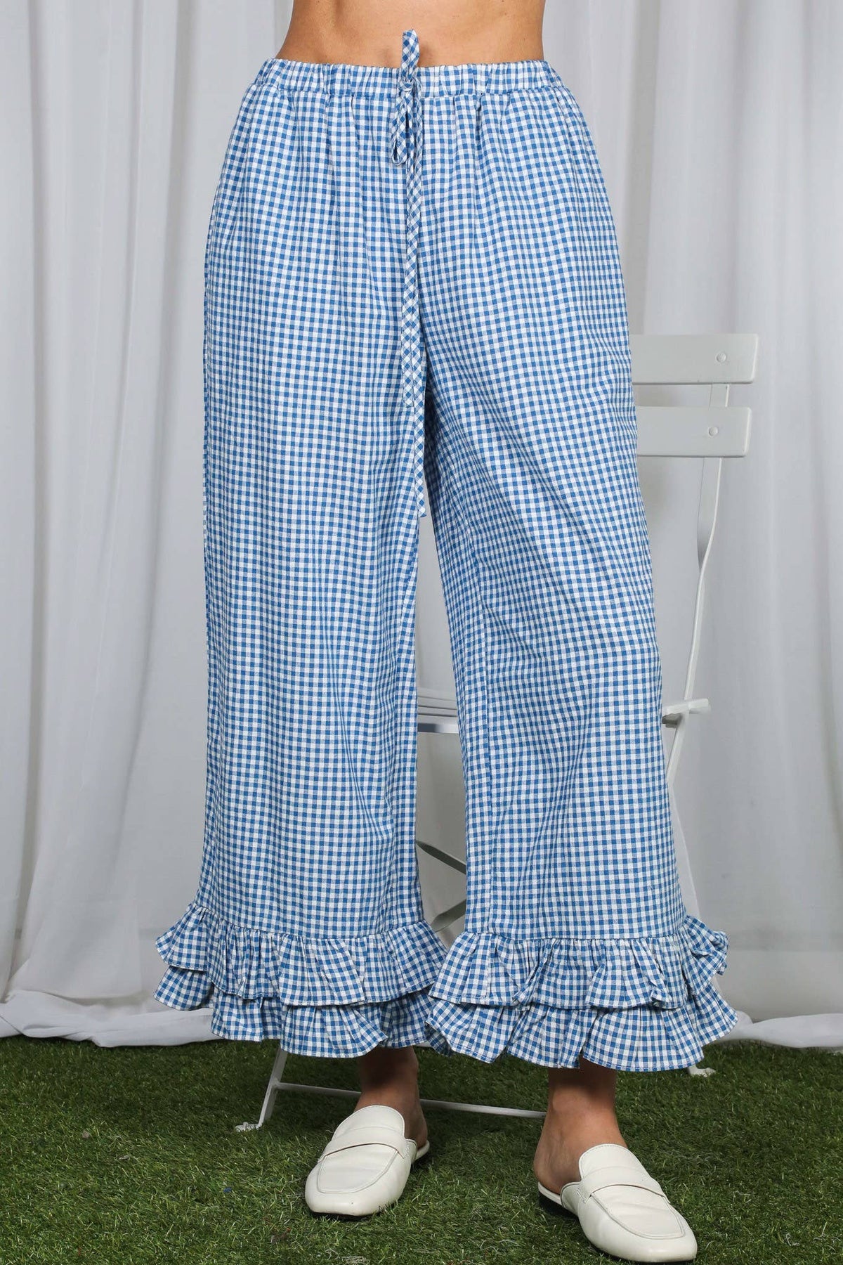 Gingham Ruffled  Cropped Pants