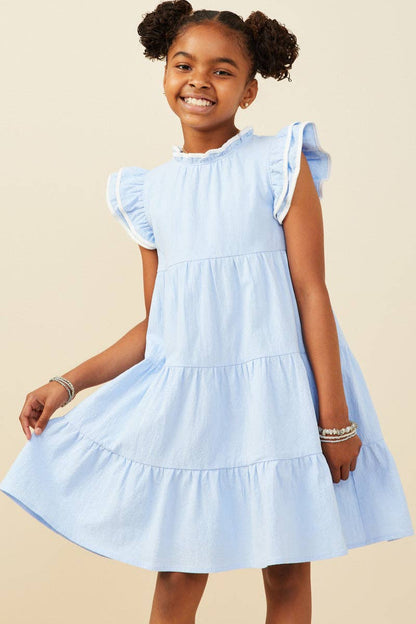 Girls Piped Ruffle Detail Dress