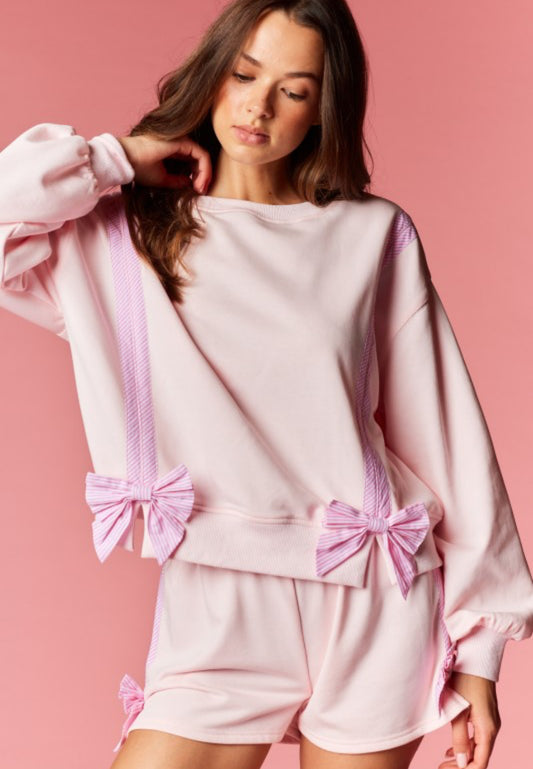 Bow Happy Pink Shorts Set