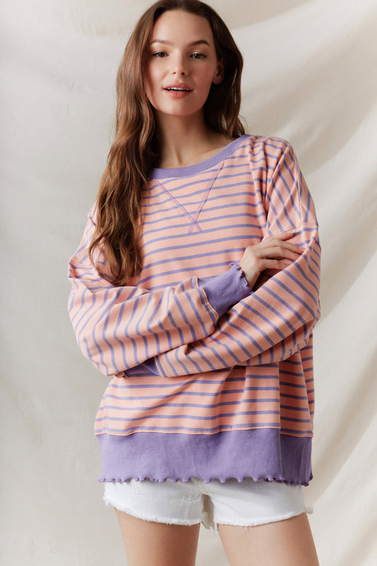 Lettuce Detail Stripe Terry Top