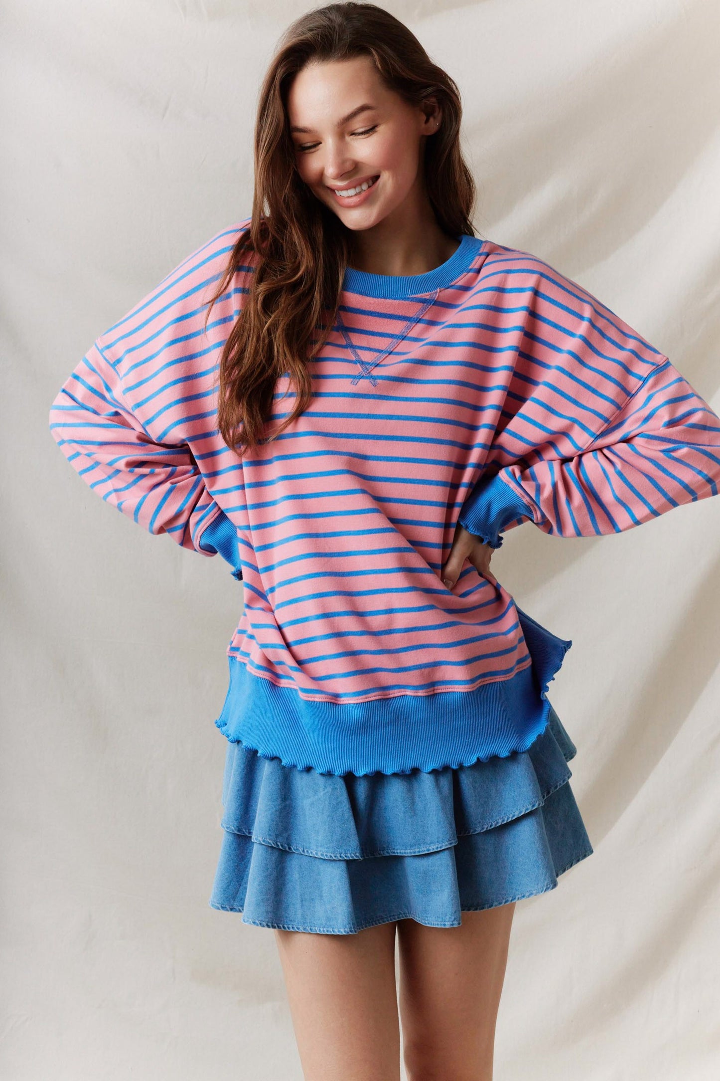 Lettuce Detail Stripe Terry Top