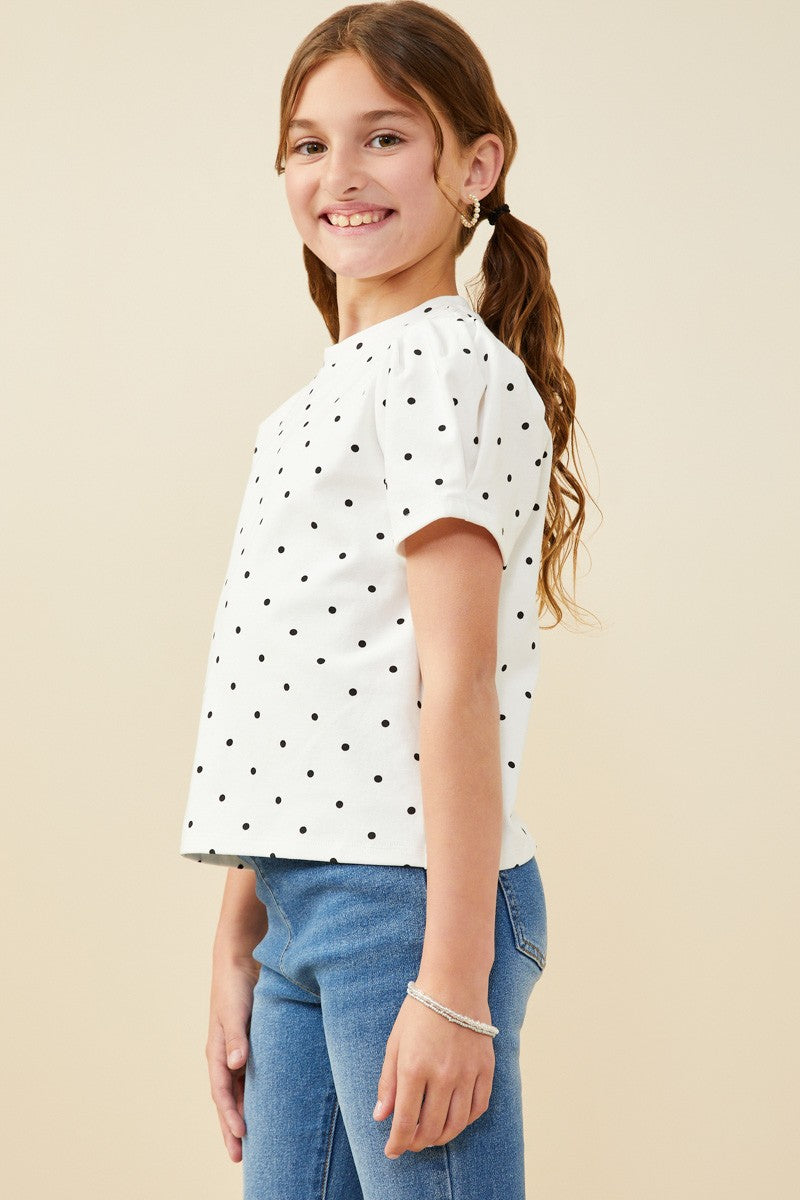 Hayden Puff Sleeve Polka Dot Knit Tee