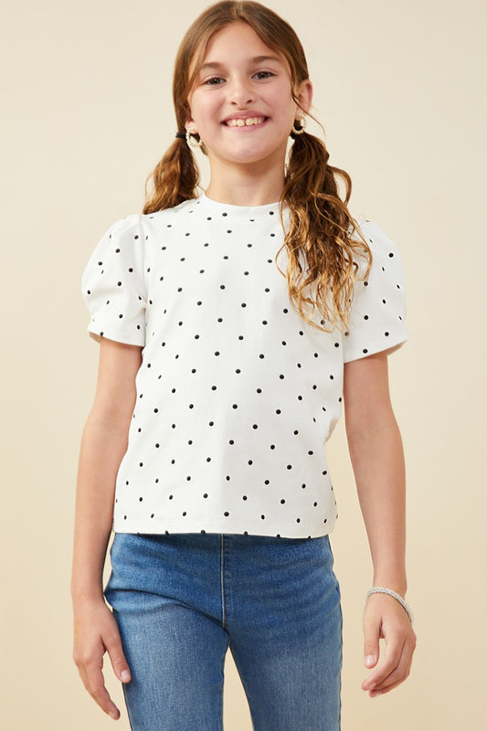 Hayden Puff Sleeve Polka Dot Knit Tee