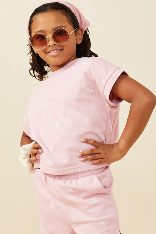 Hayden Girls Embroidered Bow Shorts Set
