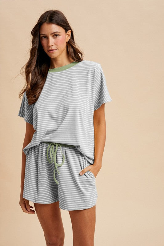 Striped Knit Shorts Set