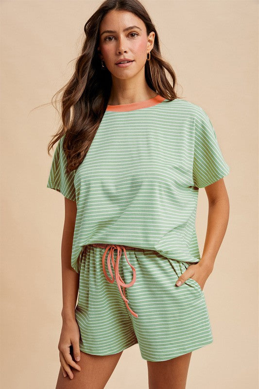 Striped Knit Shorts Set